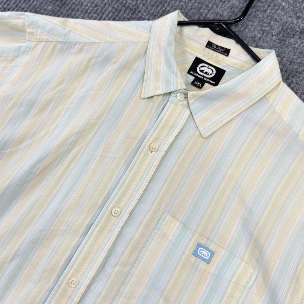 Y2K Ecko Unltd Shirt Mens 2XL Multicolor Stripe Short Sleeve Button Up Casual